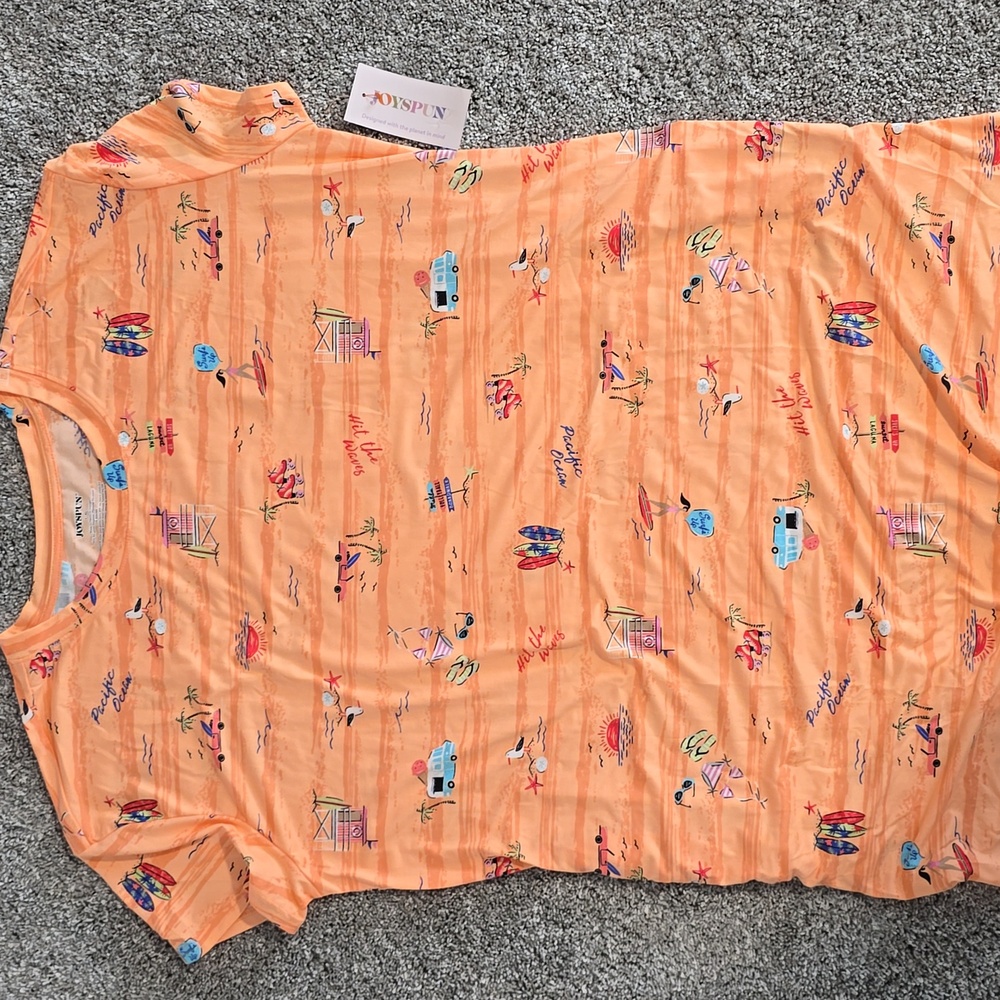 Women's Orange Printed Sleep Shirt/bathing Suit Cover Up
